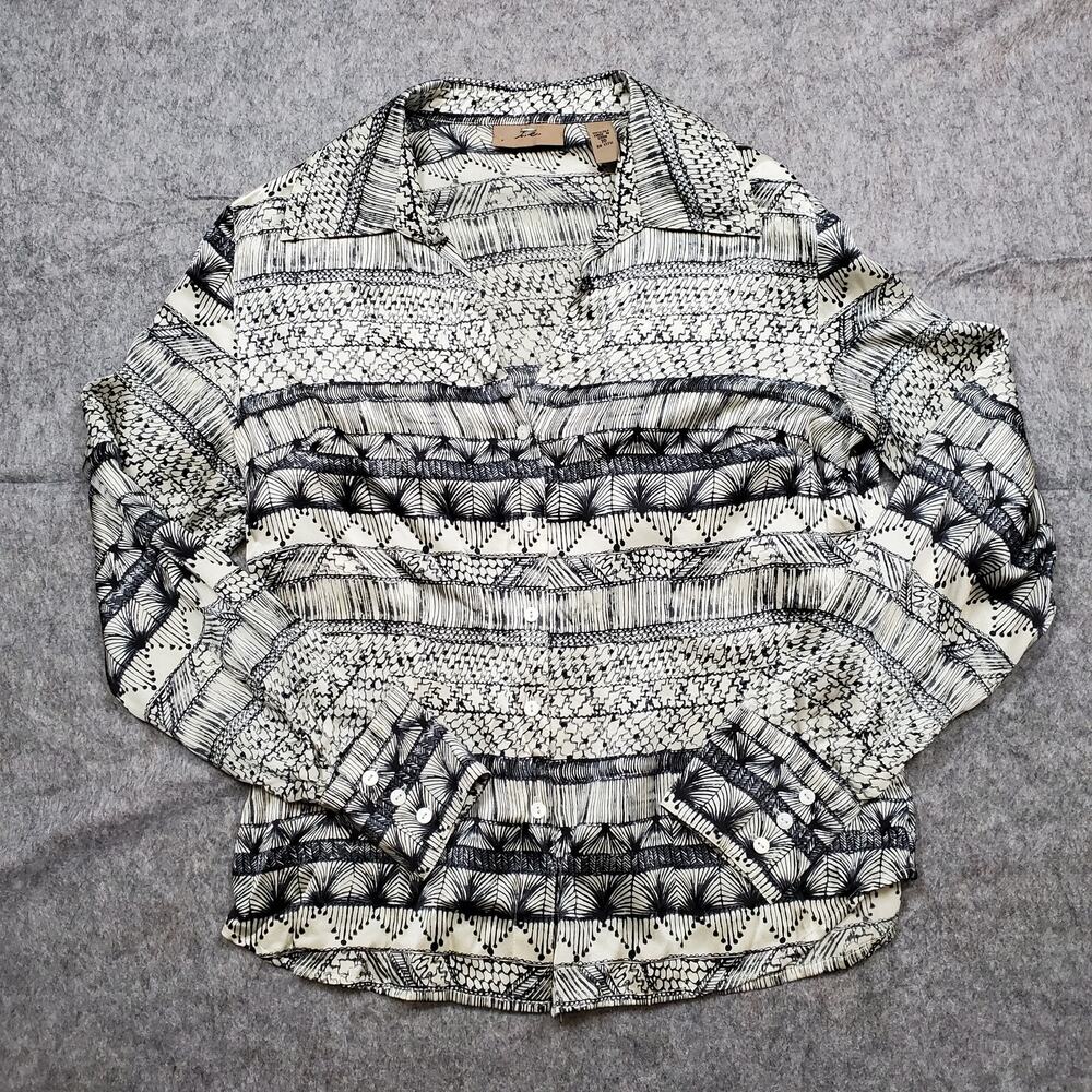 i.e.‎ Top Womens Size 10 Silk Blouse Button Front Geometric Satin Aztec Western